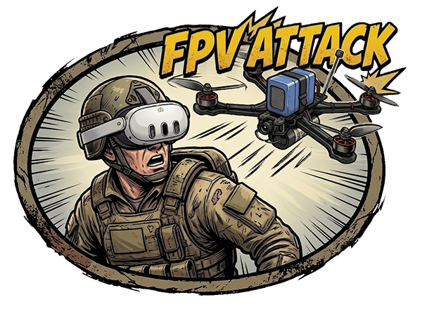 Illustration of a soldier in a VR headset reacting to an incoming FPV drone